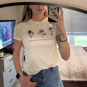 Women's White Graphic Tee with Floral Design